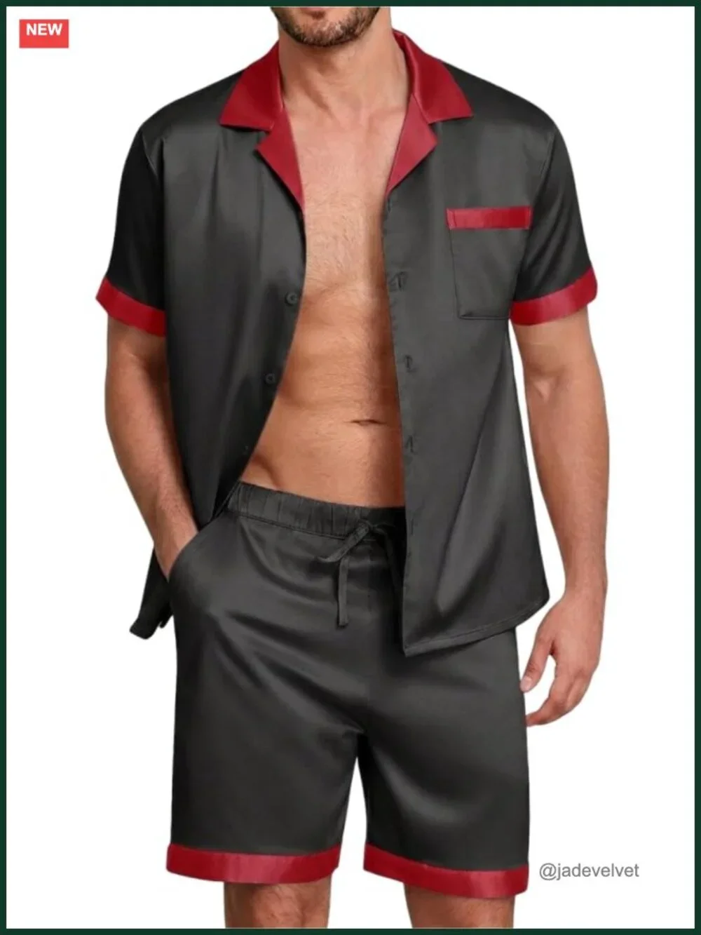 Satin Silk Pajama Sets Short Sleeve Sleepwear 2 Piece Mens Pajamas